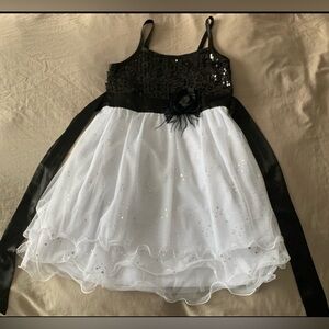 Justice girls black white sequin bow layered A-line knee length dress size 12